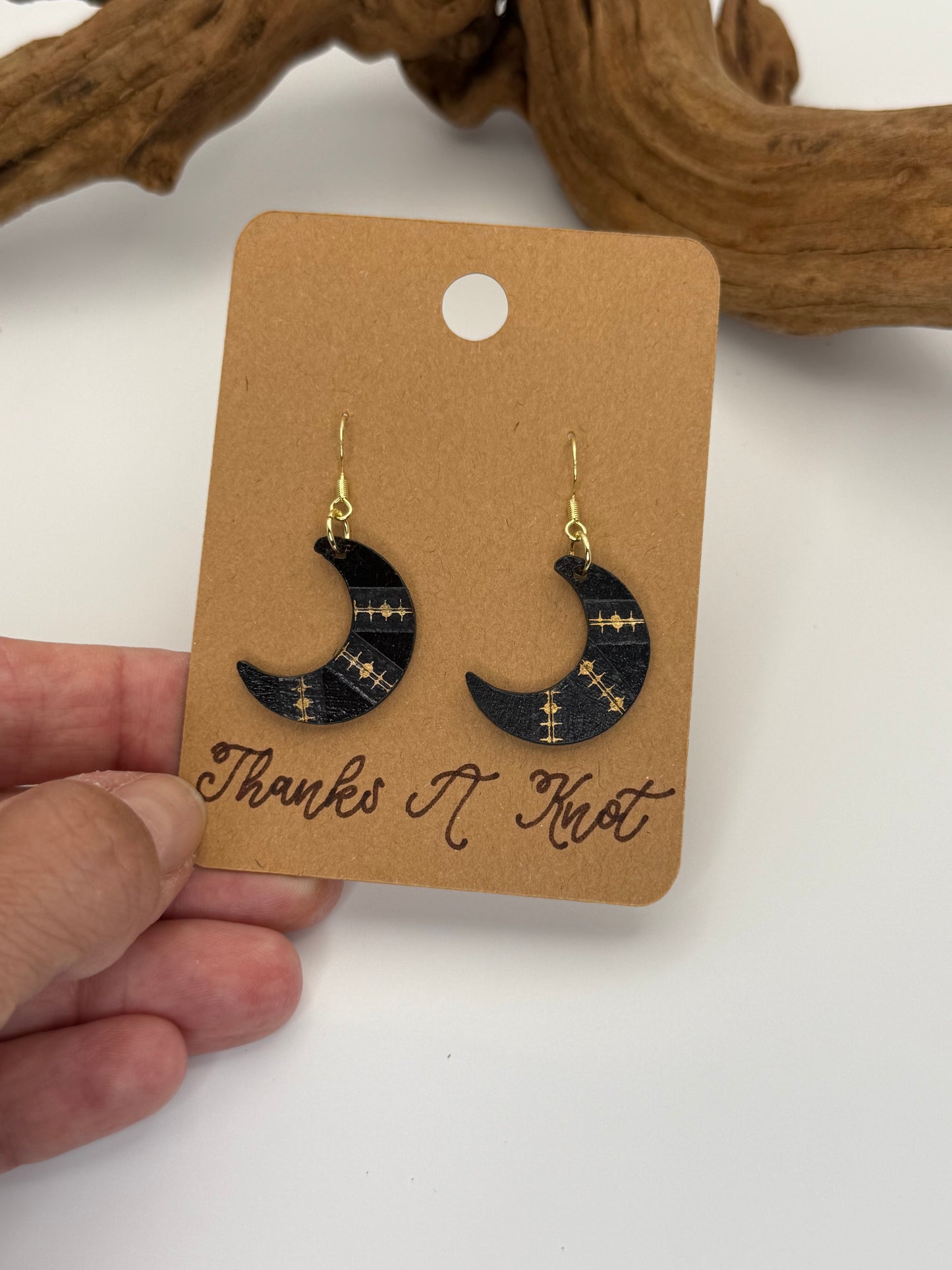 Modern Crescent Moon Earrings | Hand Painted Wood Dangles