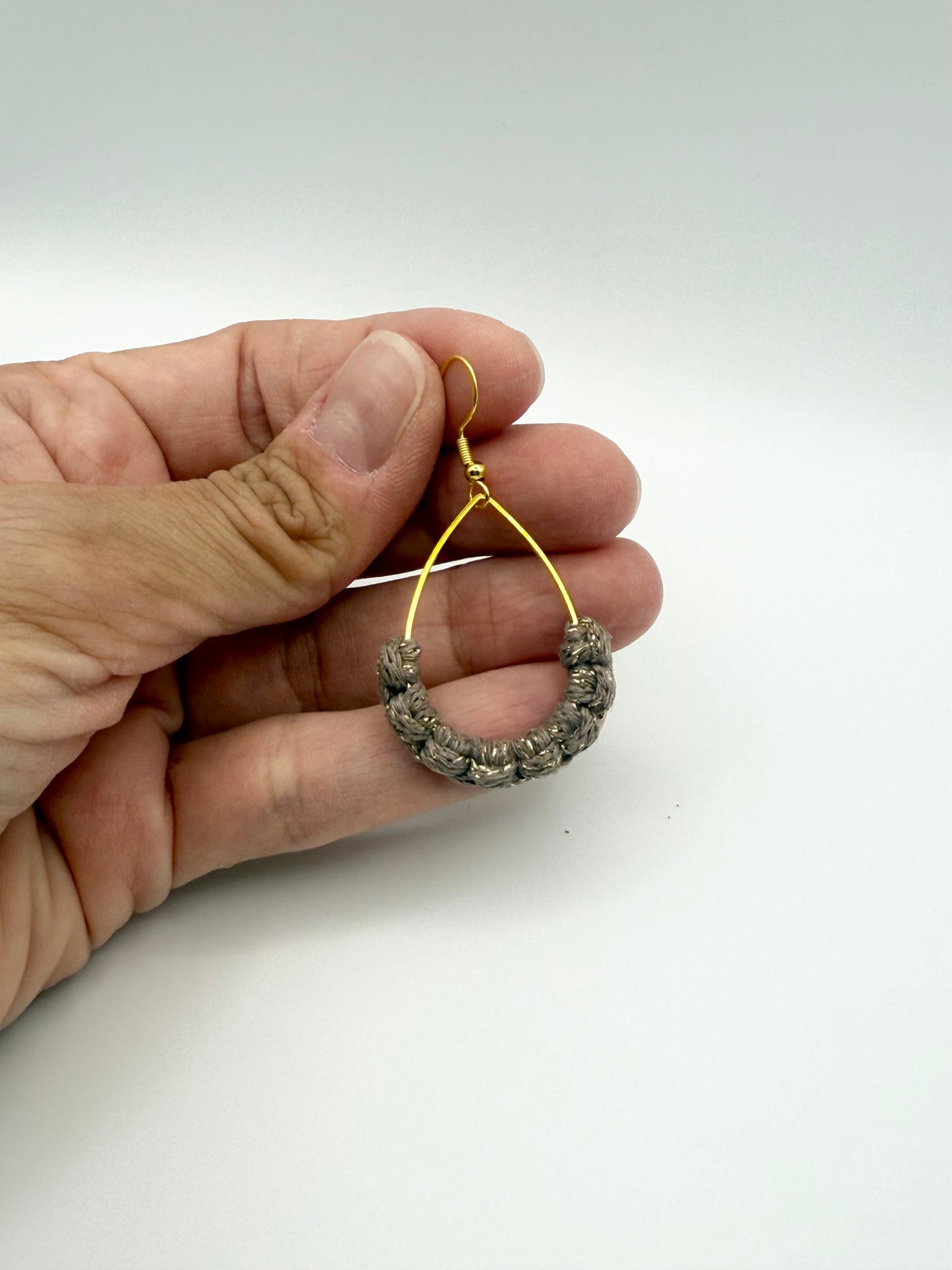 Caramel and gold macrame teardrop earrings