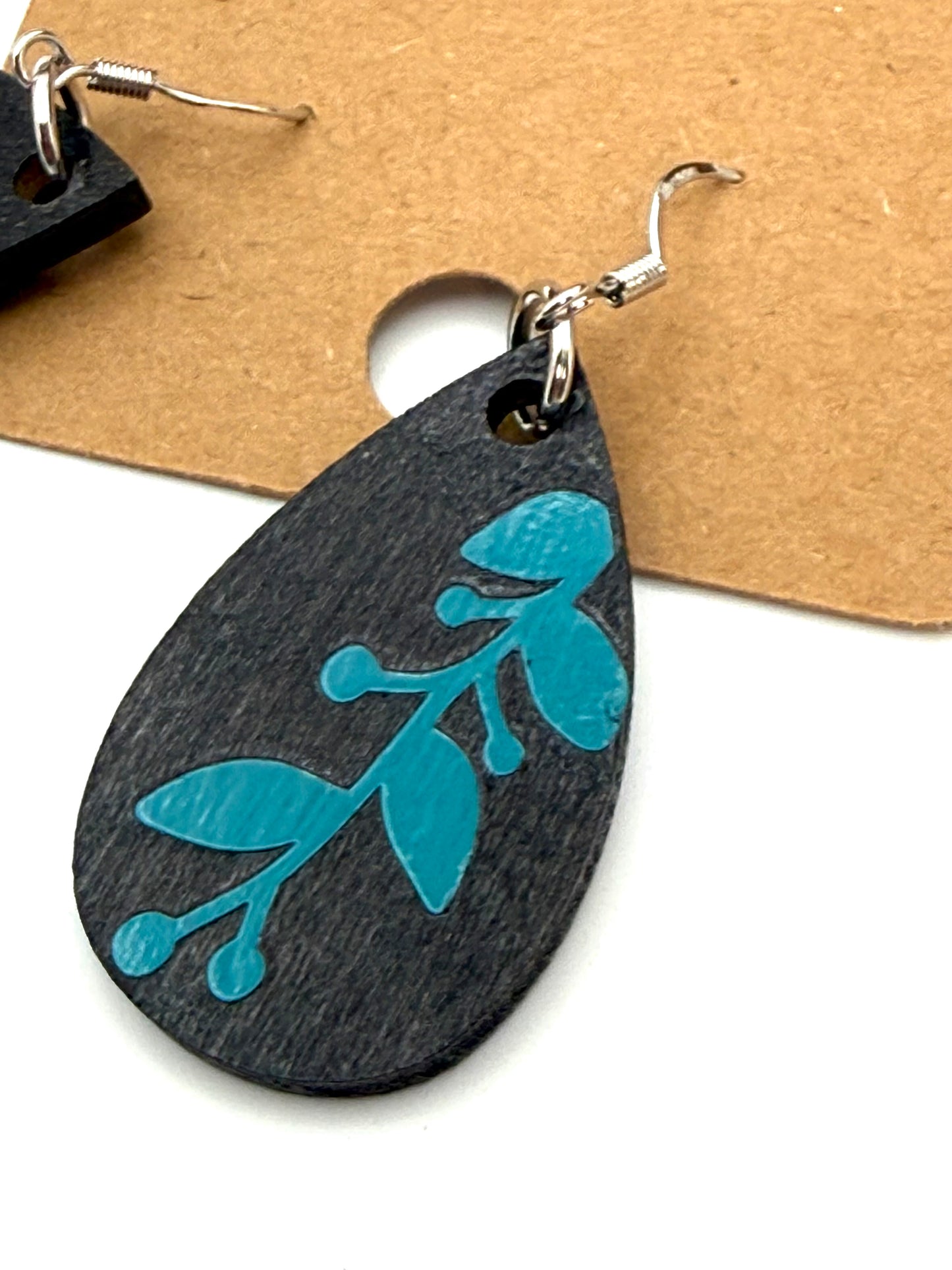 Almost Perfect – Turquoise Botanical Stained Wood Earrings
