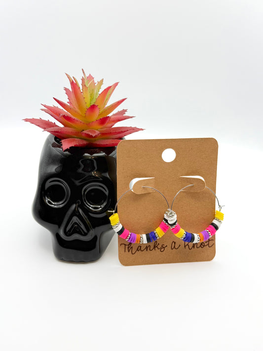 Day of the Dead Heishi Hoop Earrings | 35mm Stainless Steel