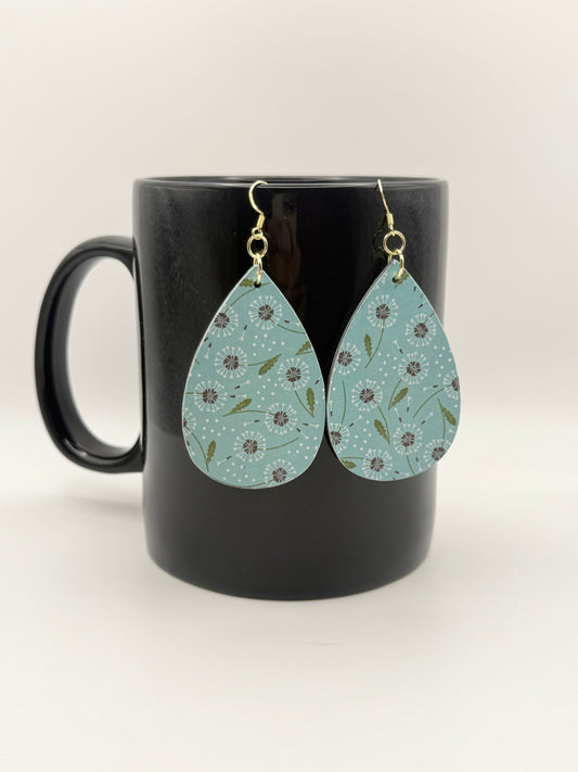 Almost Perfect – Blue Dandelion Decoupage Wood Earrings