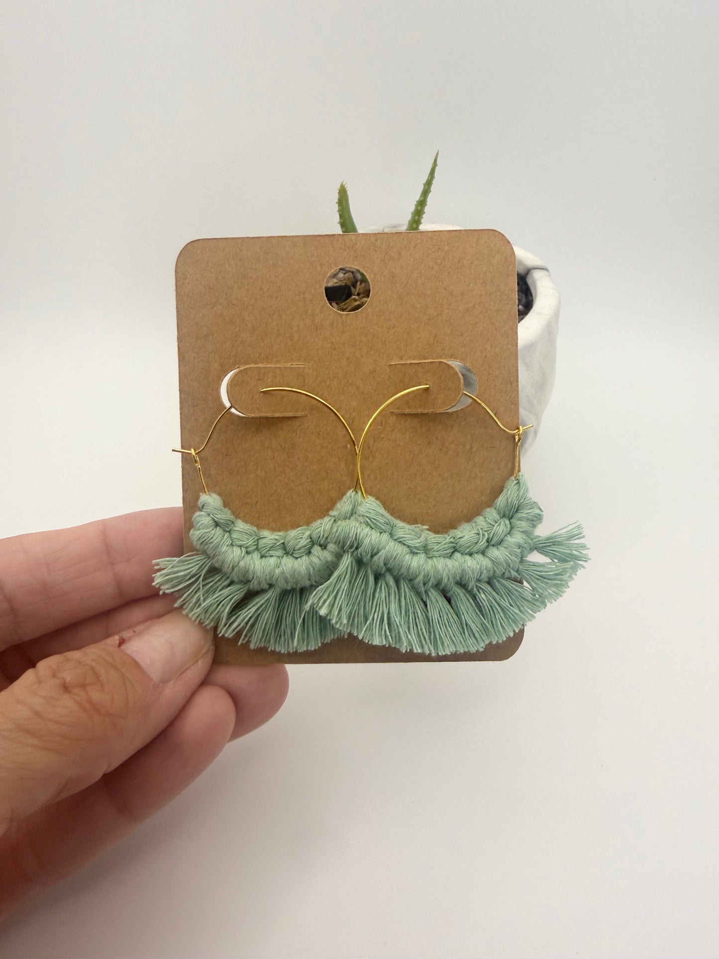 Handmade Macrame Hoop Earrings | Boho Fringe Statement Jewelry
