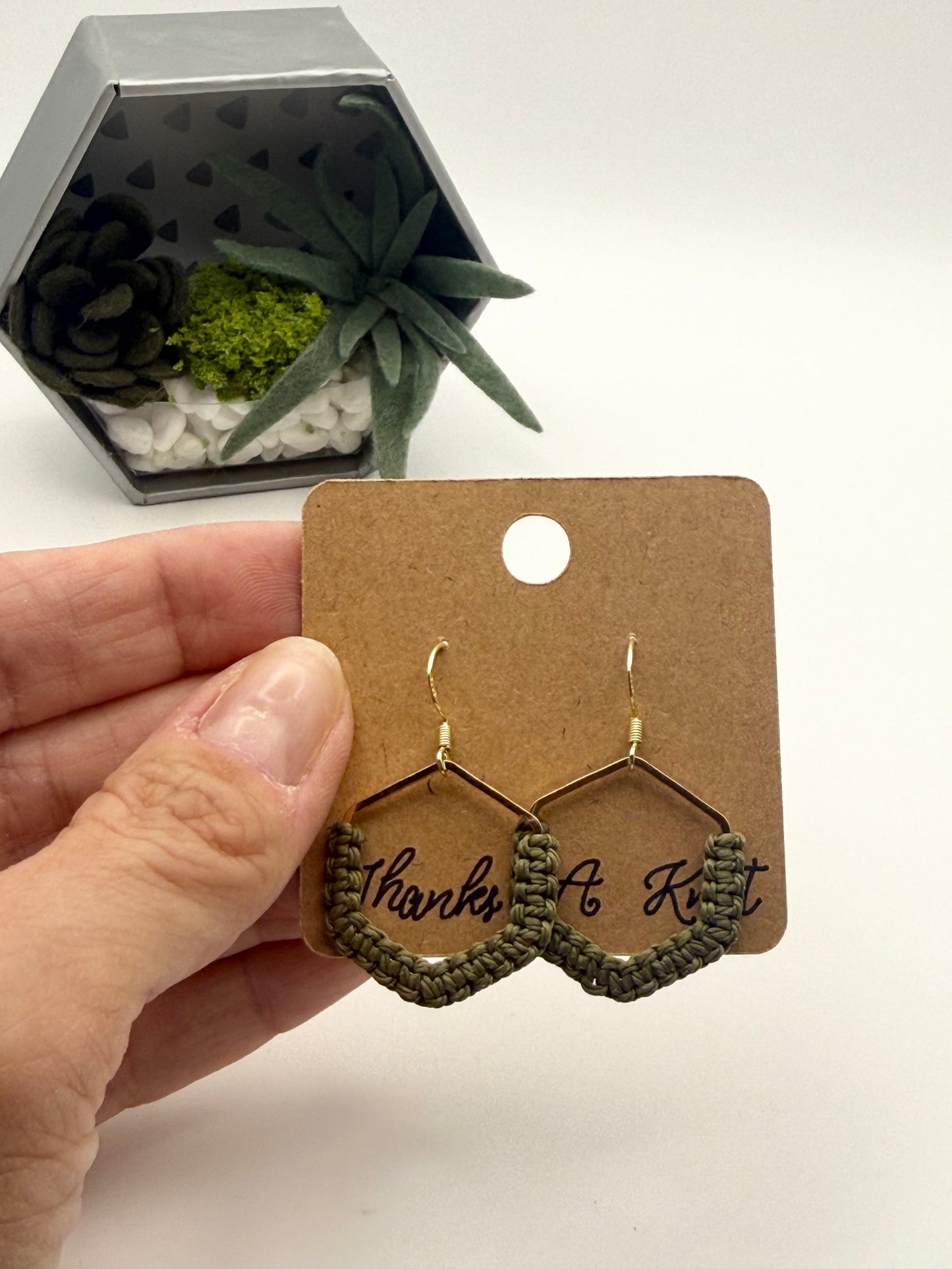 Hexagon Macramé Earrings | Handmade Minimalist Fiber Earrings