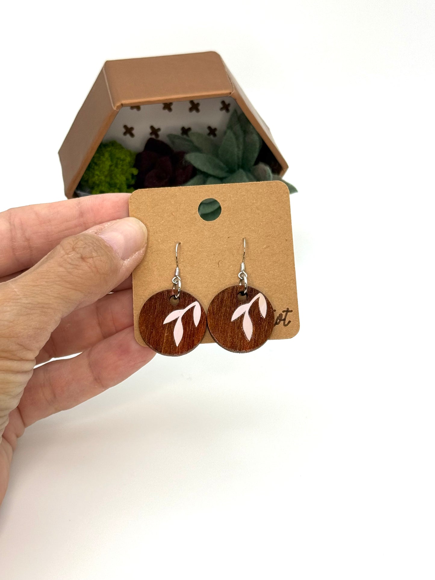 Almost Perfect – White Botanical Stained Wood Earrings