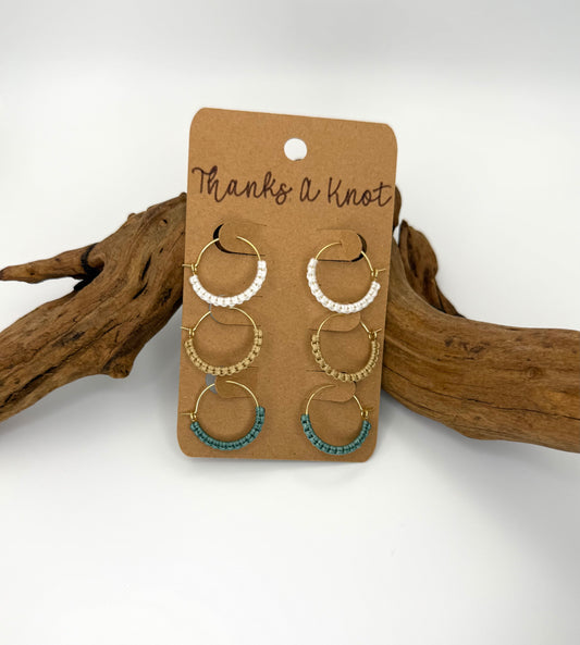Coastal Mini Macrame-Style Hoops | 3-Pair Earring Set