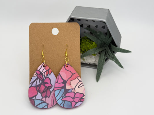 Floral Decoupage Statement Earrings | Handmade Colorful Teardrop Boutique Earrings