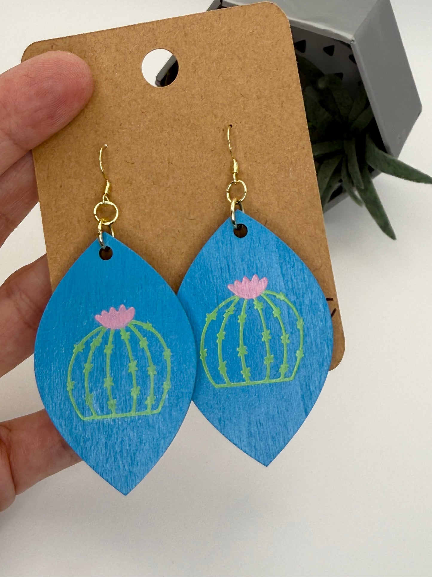 Hand Painted Cactus Earrings | Handmade Desert Botanical Statement Earrings