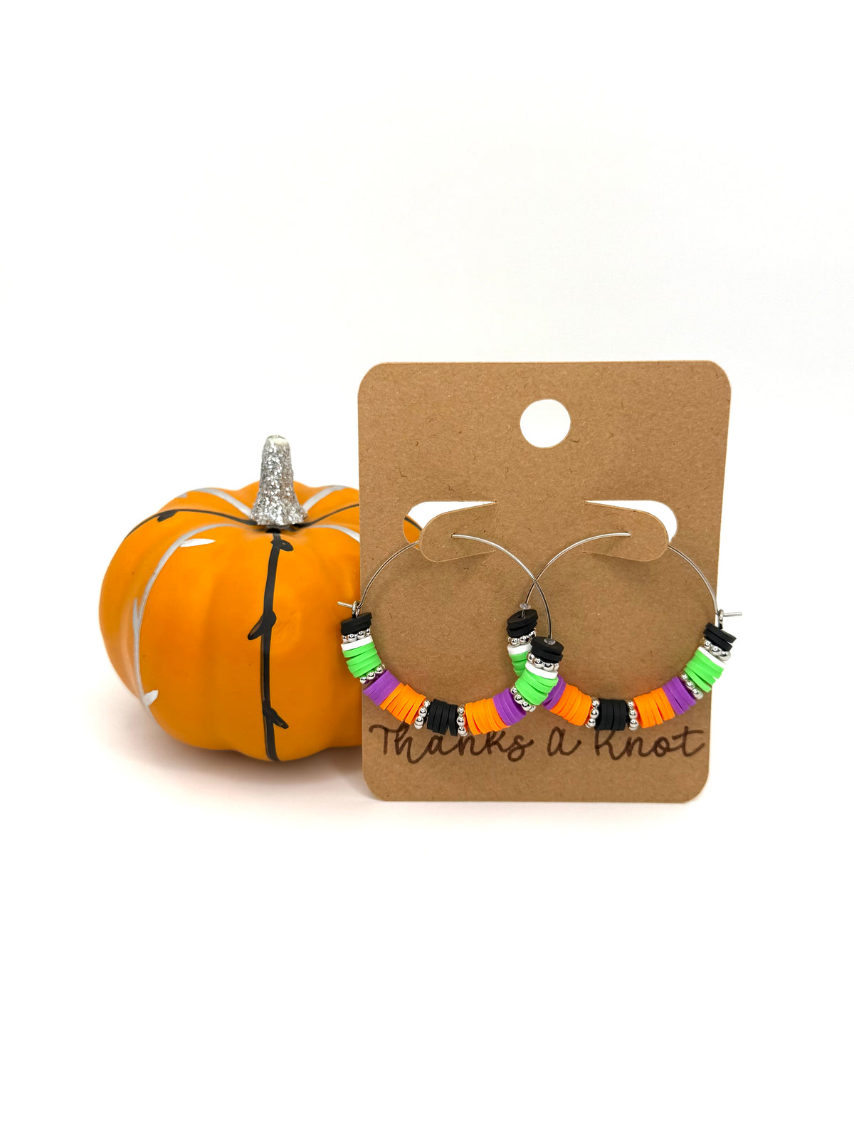 Halloween Heishi Hoop Earrings | Orange, Purple, Green & Black