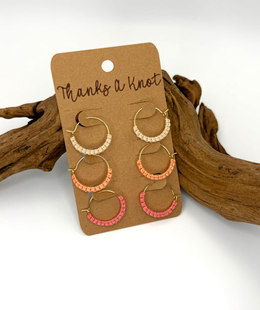 Sunset Mini Macrame-Style Hoops | 3-Pair Earring Set