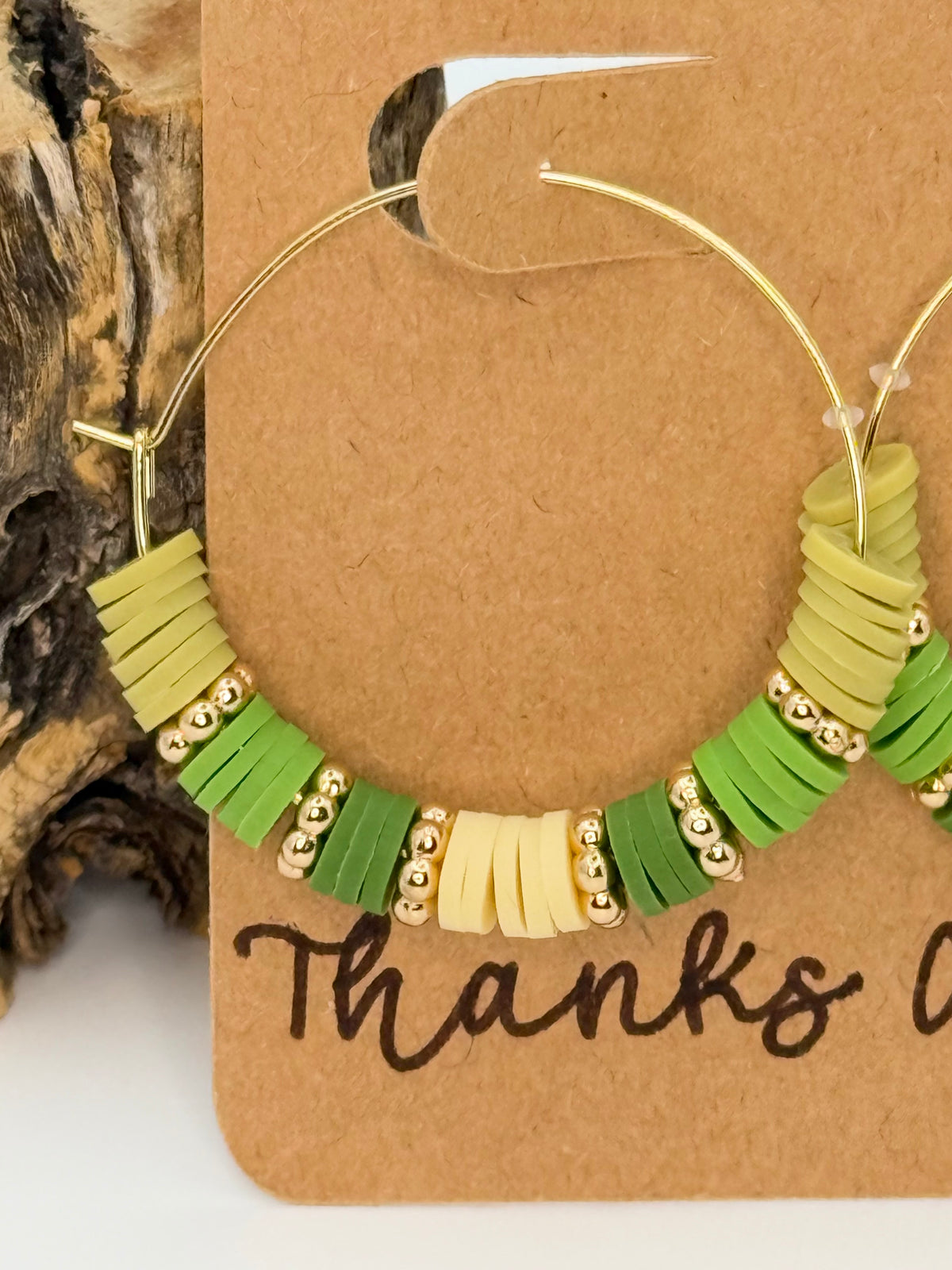 Sage + Sand Heishi Hoop Earrings | 35mm Gold Stainless Steel