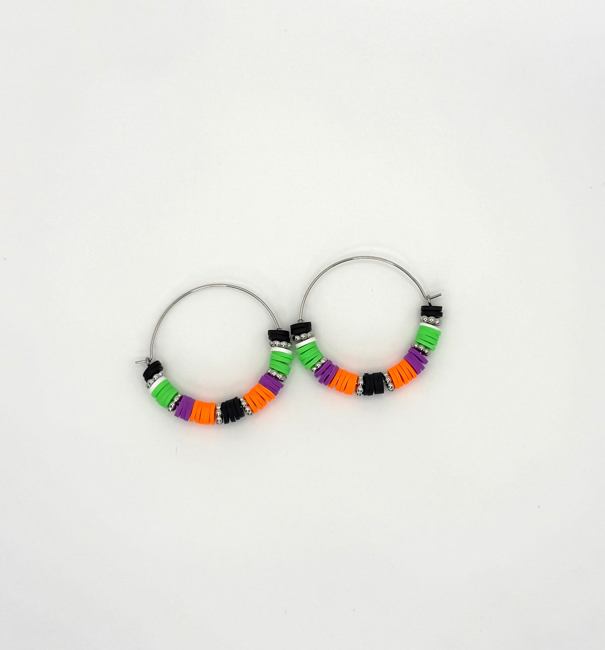 Halloween Heishi Hoop Earrings | Orange, Purple, Green & Black