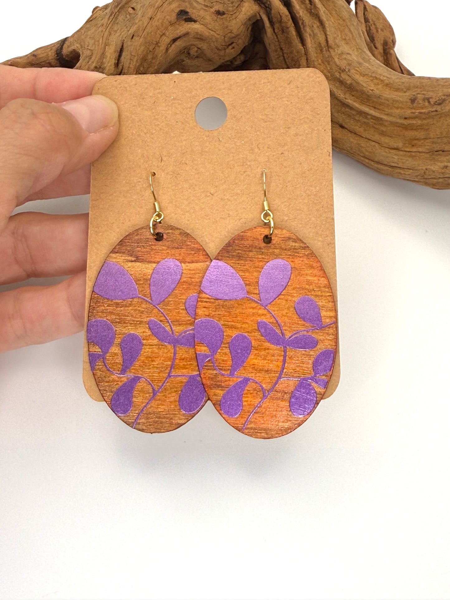 Almost Perfect – Color-Shifting Holographic Botanical Wood Earrings