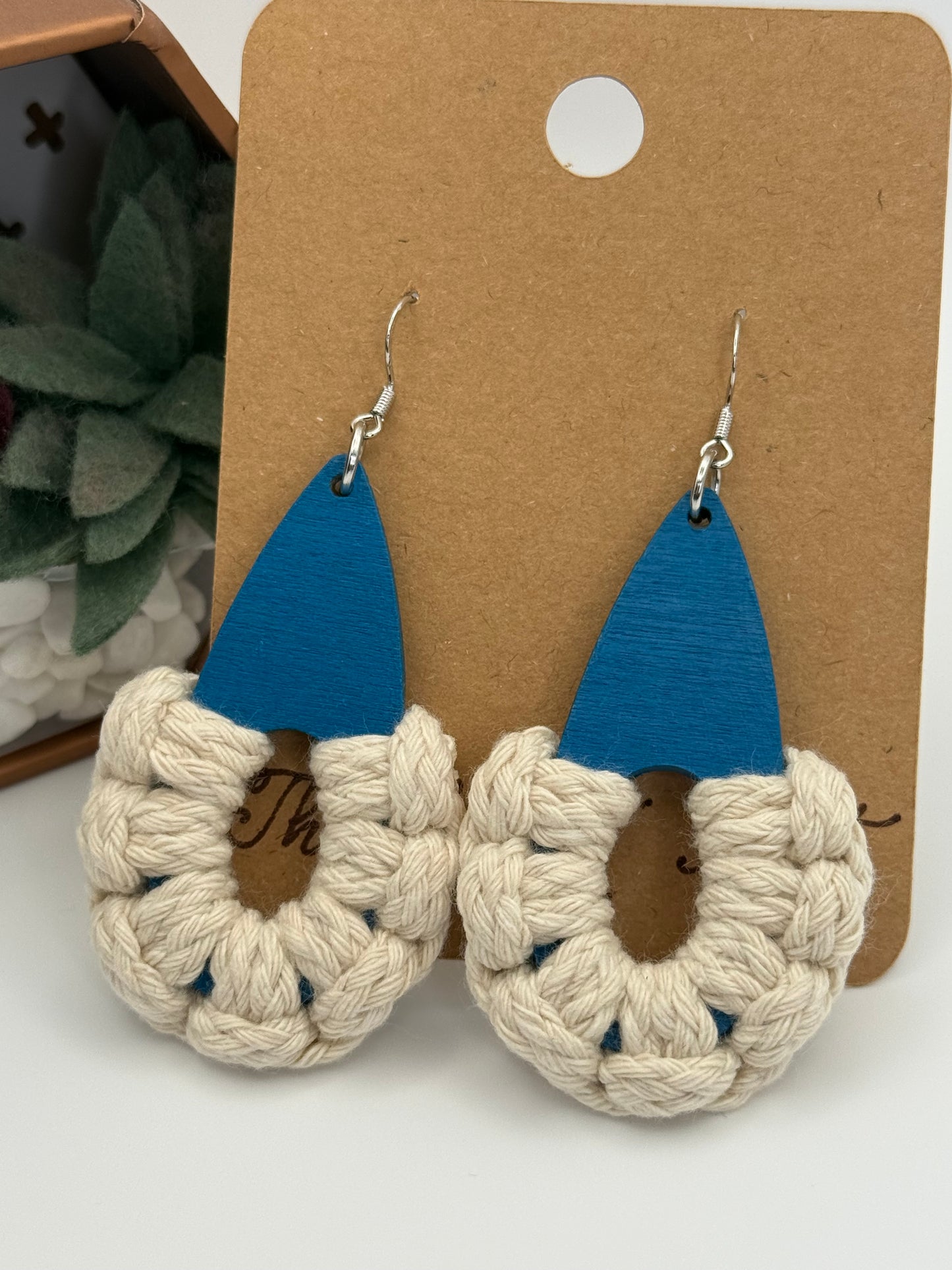 Blue Macramé Wood Earrings | Coastal Statement Earrings