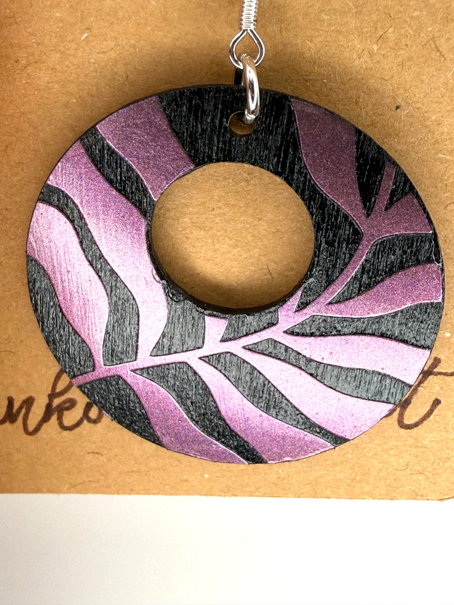 Almost Perfect – Purple Shimmer Botanical Hoop Wood Earrings