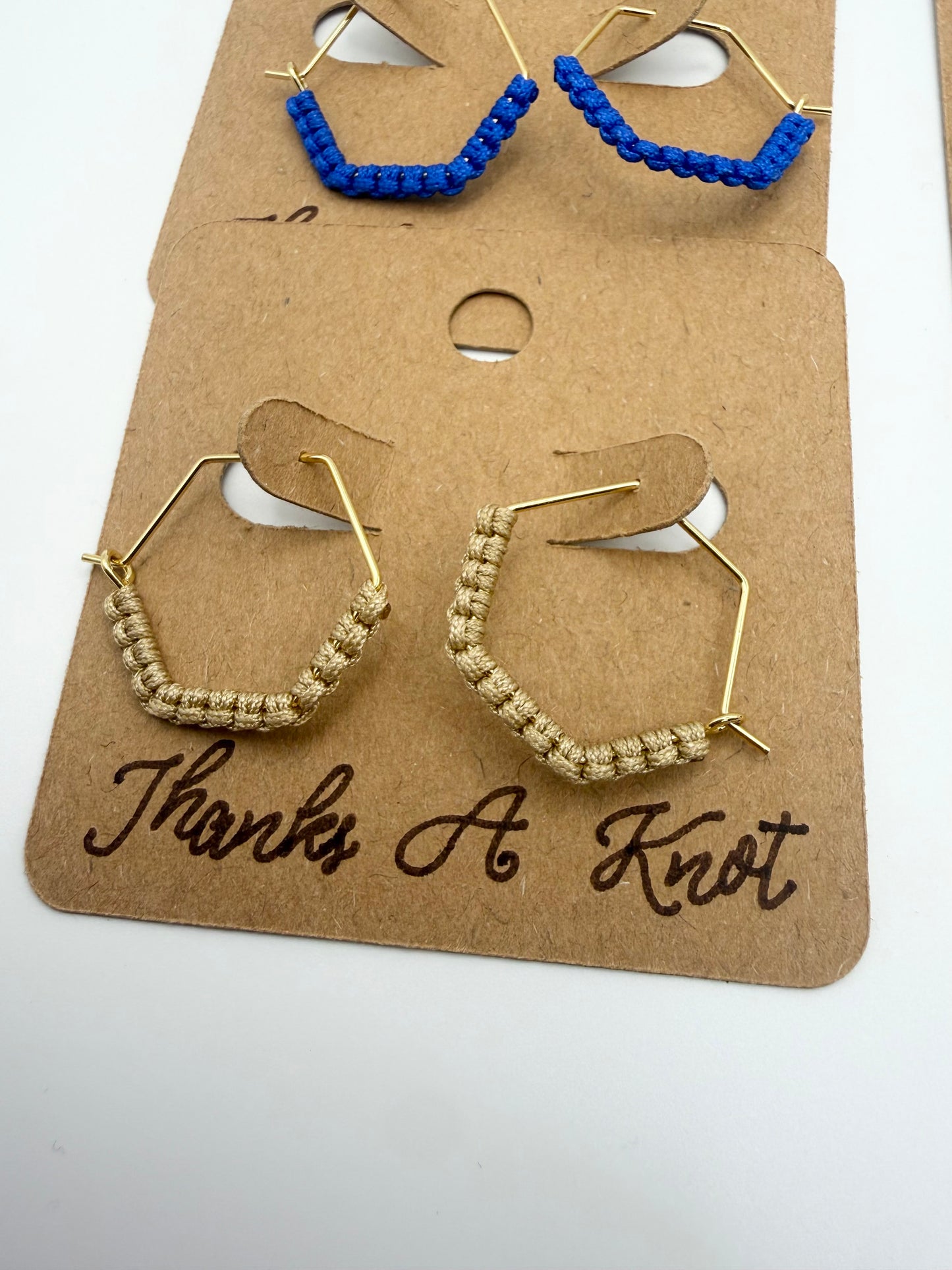 Mini Macramé Hexagon Hoop Earrings | Handmade Geometric Hoop Earrings