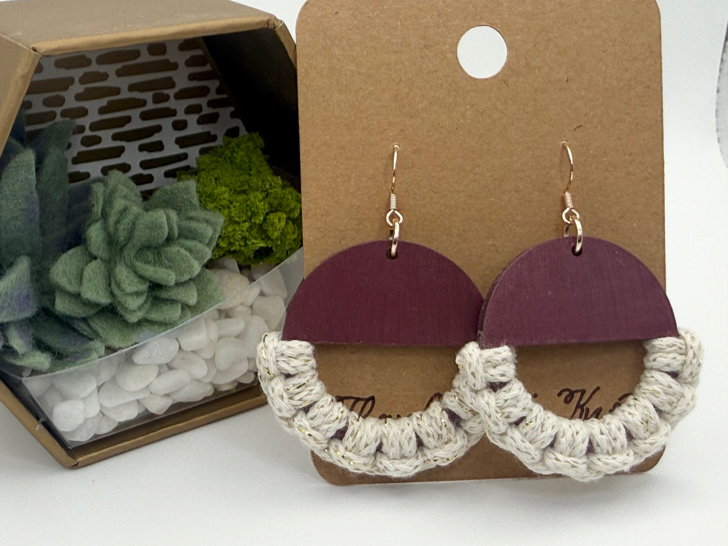 Plum Macramé Statement Earrings | Handmade Boutique Earrings