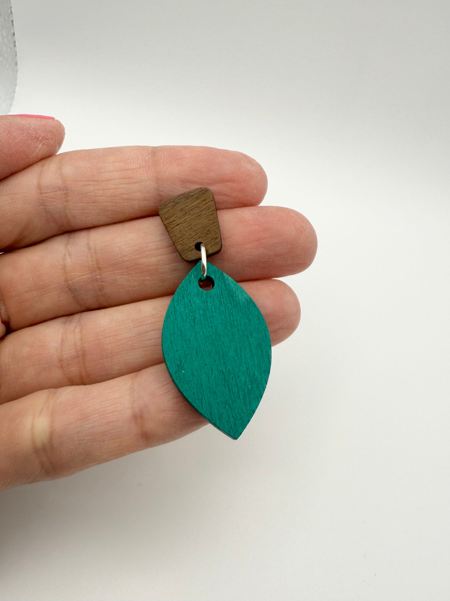 Wooden hand painted stud dangle earrings