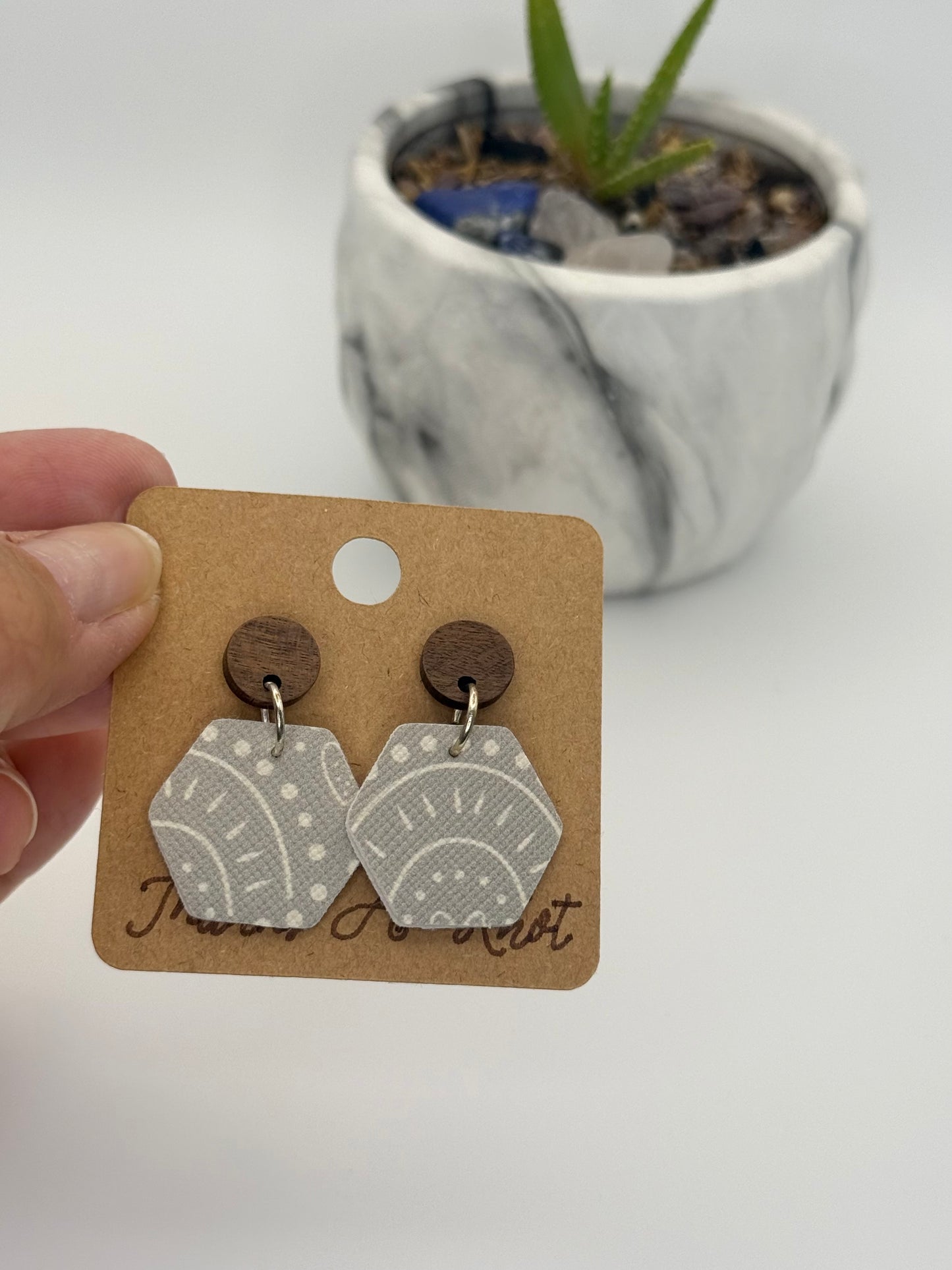 Neutral Pattern Faux Leather Earrings | Handmade Boutique Statement Earrings