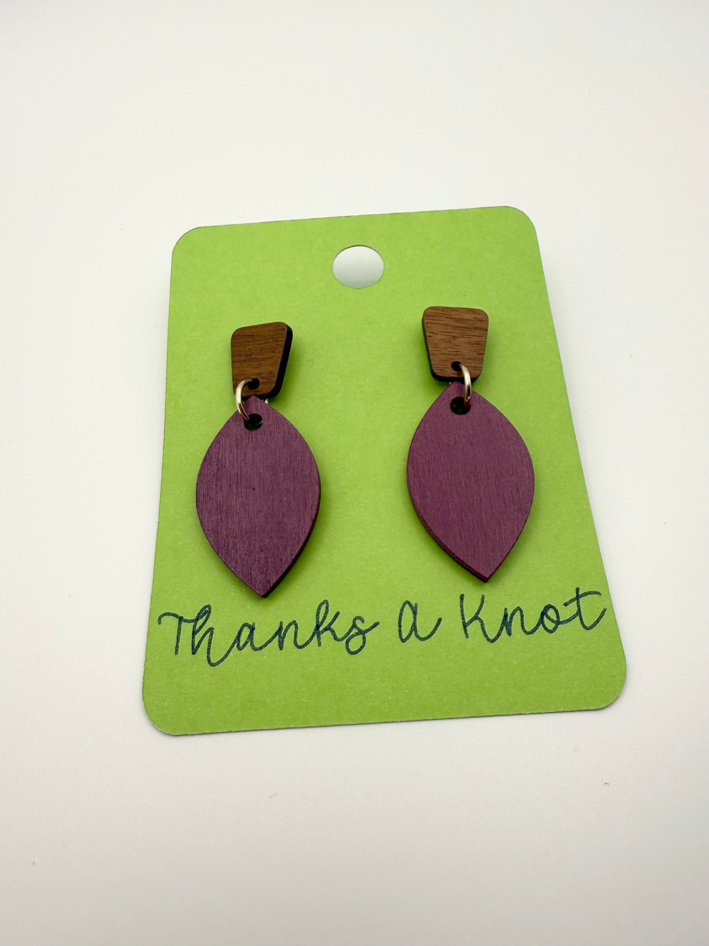 Wooden hand painted stud dangle earrings