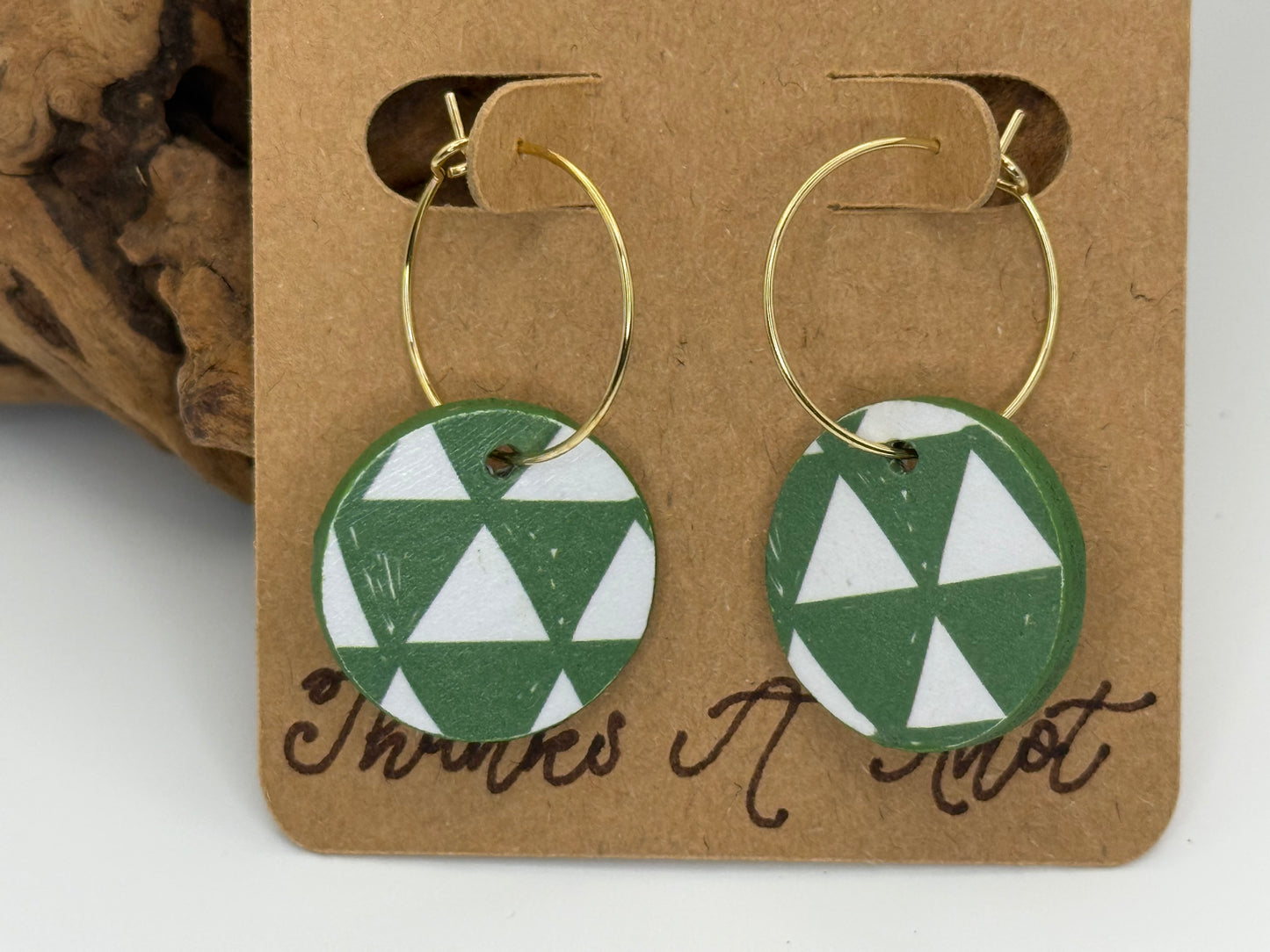 Modern Green Geometric Hoop Earrings | Lightweight Wood Hoops
