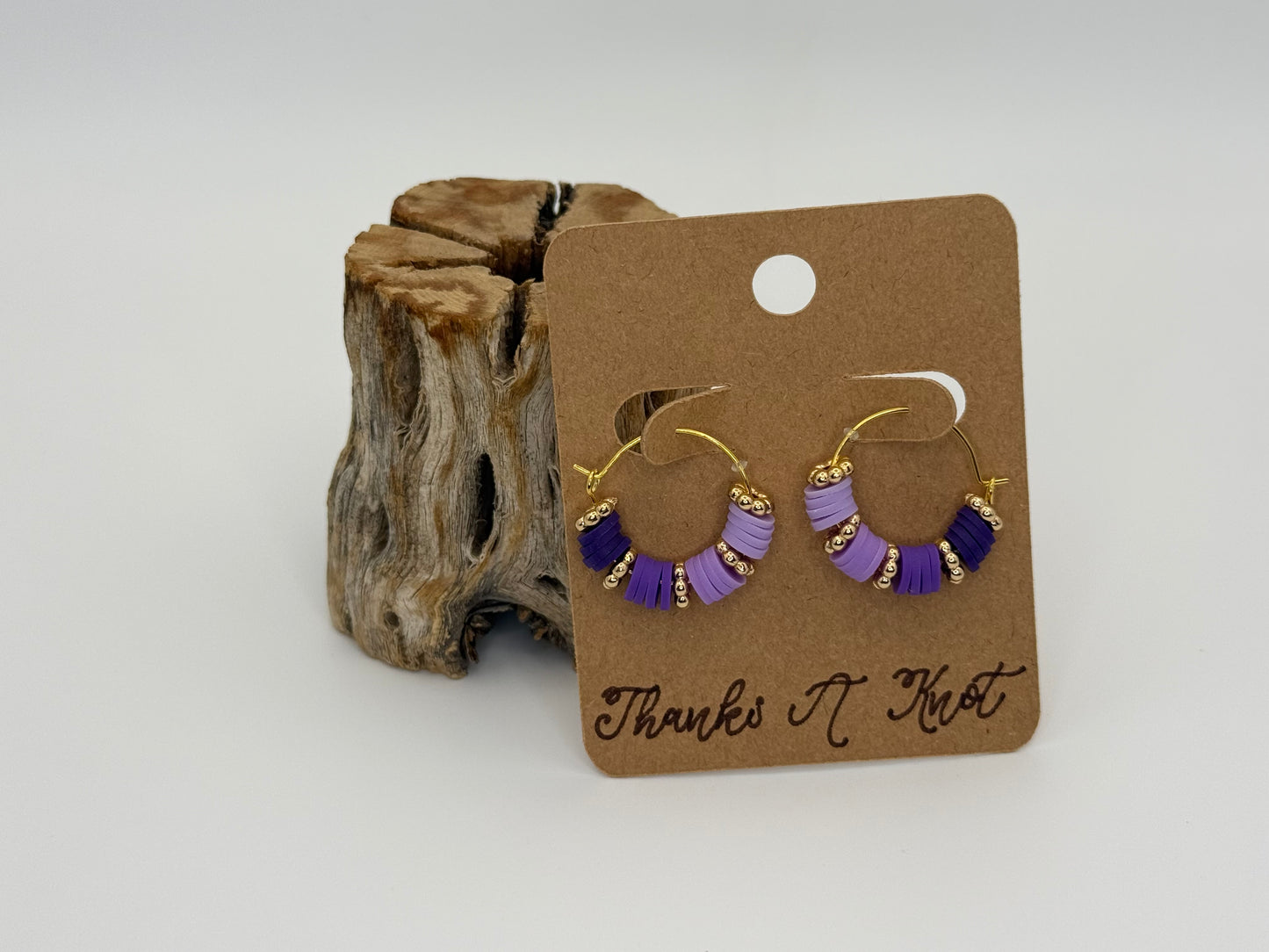 Modern Purple Heishi Hoop Earrings | Gold Accent Beads