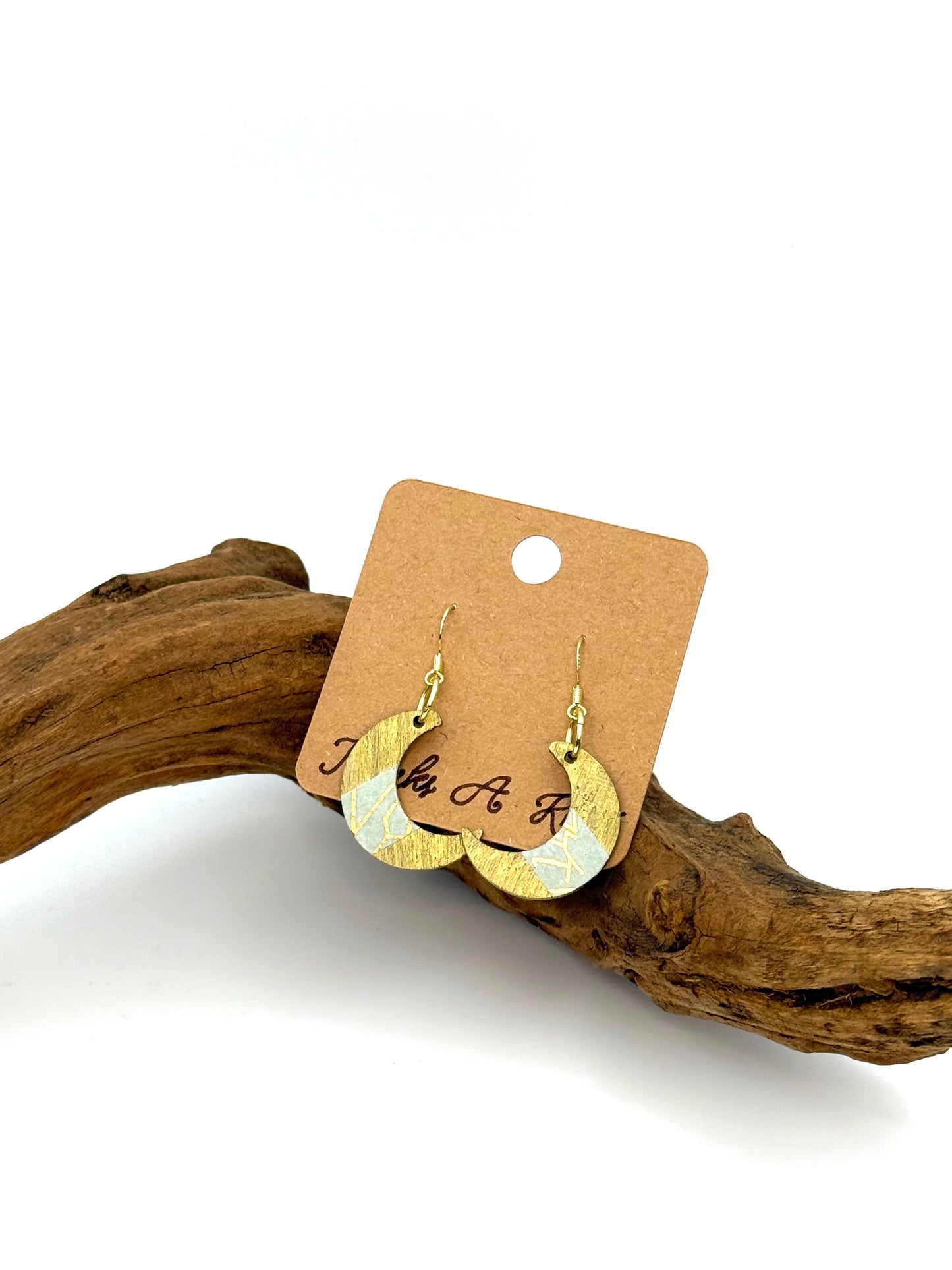 Almost Perfect – Gold Crescent Decoupage Wood Earrings