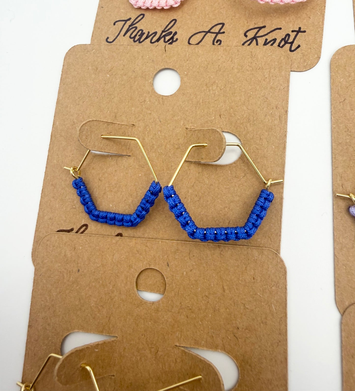 Mini Macramé Hexagon Hoop Earrings | Handmade Geometric Hoop Earrings