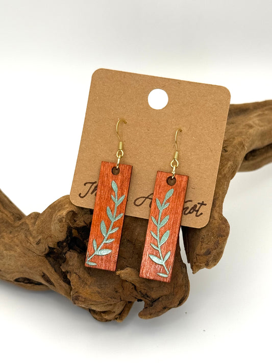 Sage Holographic Leaf Dangles | Amber Wood Botanical Earrings