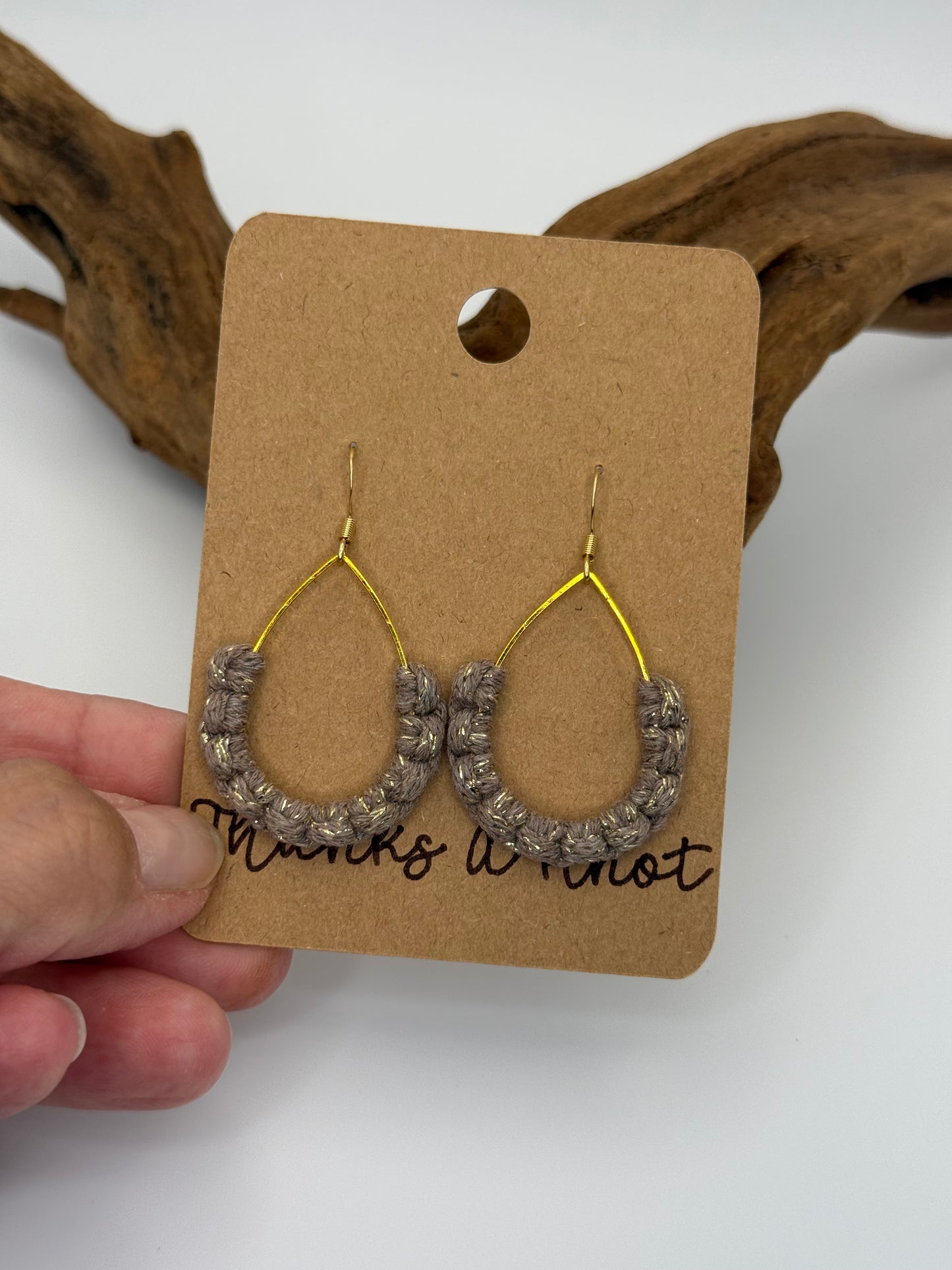 Neutral Sparkle Macrame Teardrop Earrings | Hand Knotted Drop Earrings
