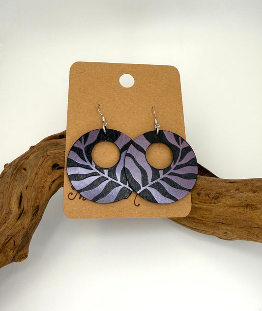 Almost Perfect – Purple Shimmer Botanical Hoop Wood Earrings
