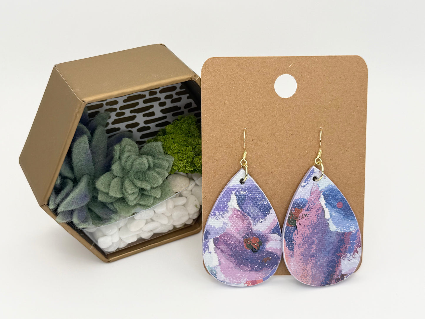 Abstract Floral Wood Earrings | Textured Decoupage Statement Earrings