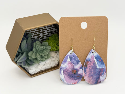 Abstract Floral Wood Earrings | Textured Decoupage Statement Earrings