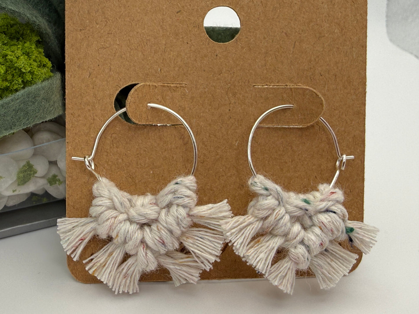 Handmade Mini Macrame Hoop Earrings | Neutral Boho Jewelry