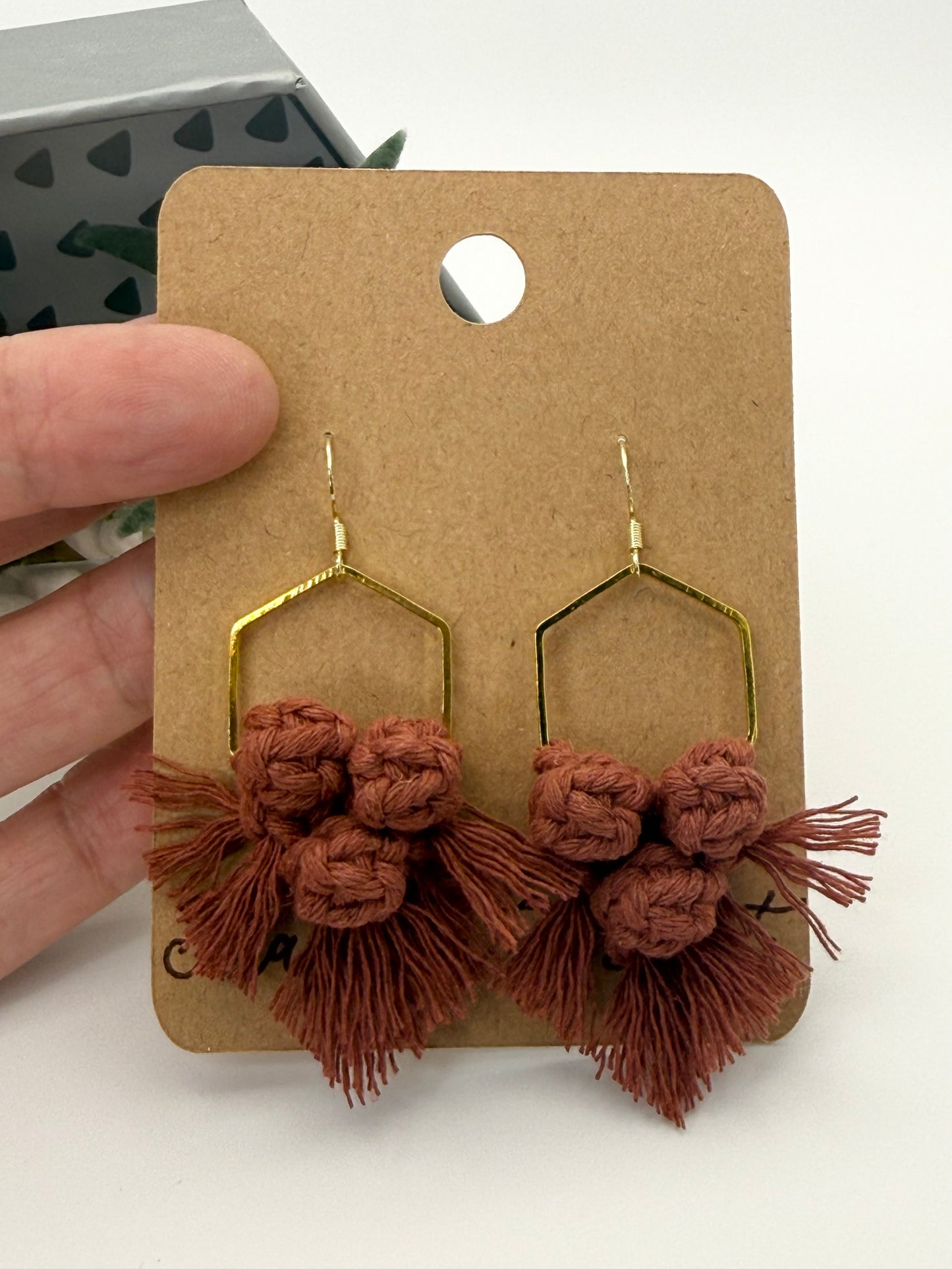 Hand-Knotted Macrame Earrings | Geometric Fiber Statement Jewelry