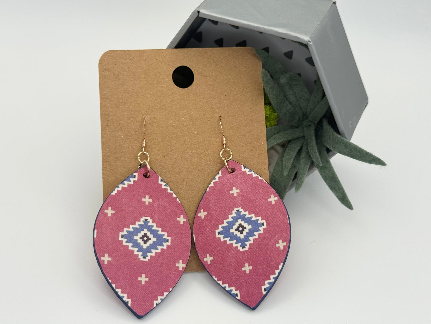 Southwestern Leaf Earrings | Boho Decoupage Statement Earrings
