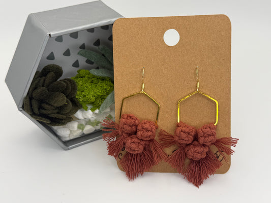 Hand-Knotted Macrame Earrings | Geometric Fiber Statement Jewelry