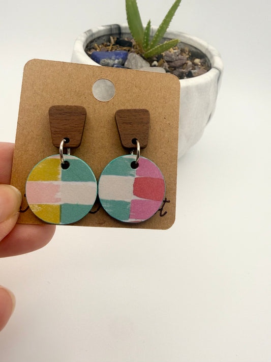 Modern Abstract Wood & Decoupage Earrings | Handmade Statement Stud Earrings