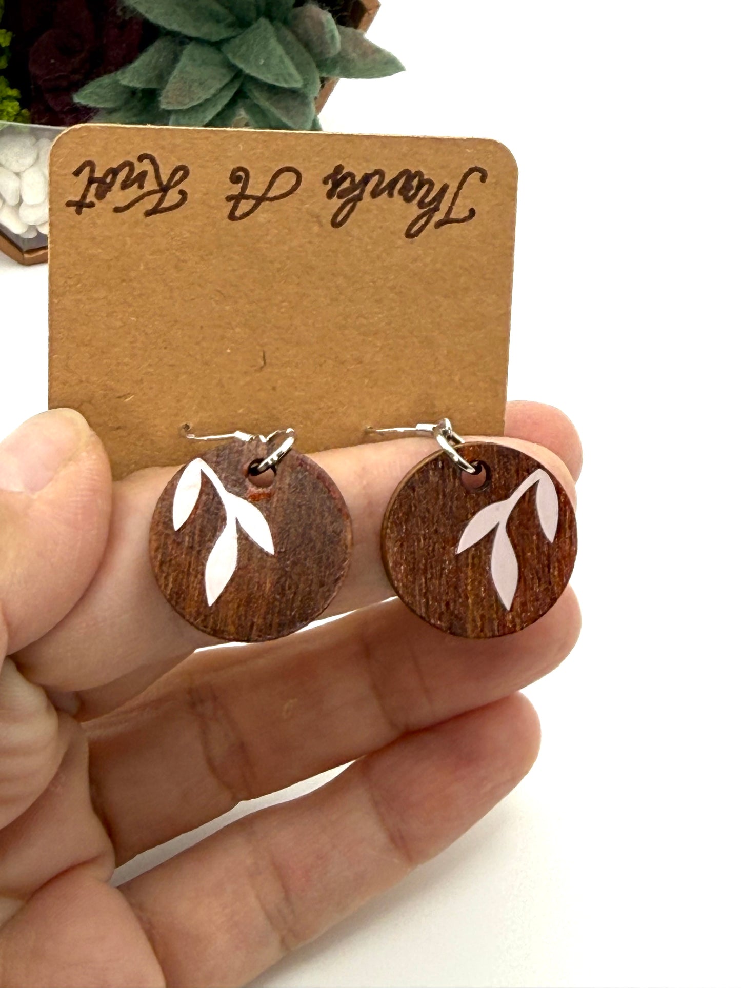 Almost Perfect – White Botanical Stained Wood Earrings