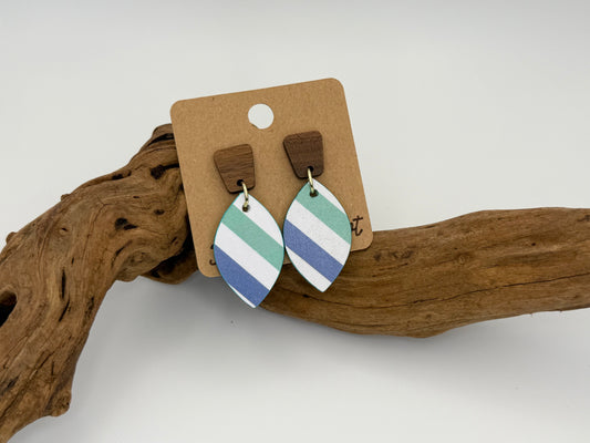 Modern Coastal Stripe Wood Earrings | Lightweight Statement Drop