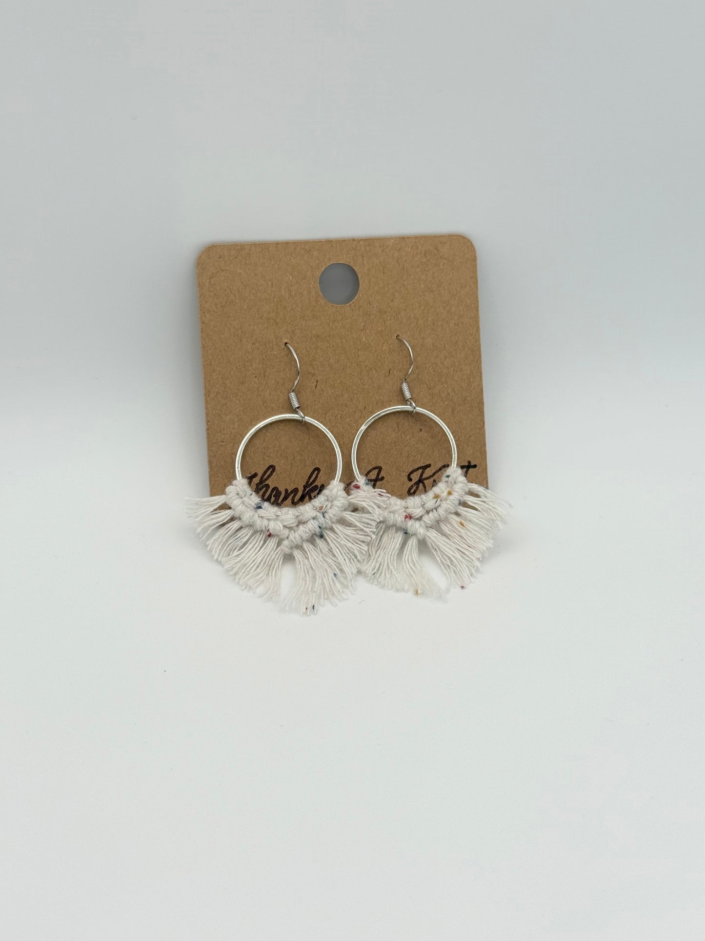 Silver Macramé Fringe Hoop Earrings | Hand Knotted Boho Hoop Earrings