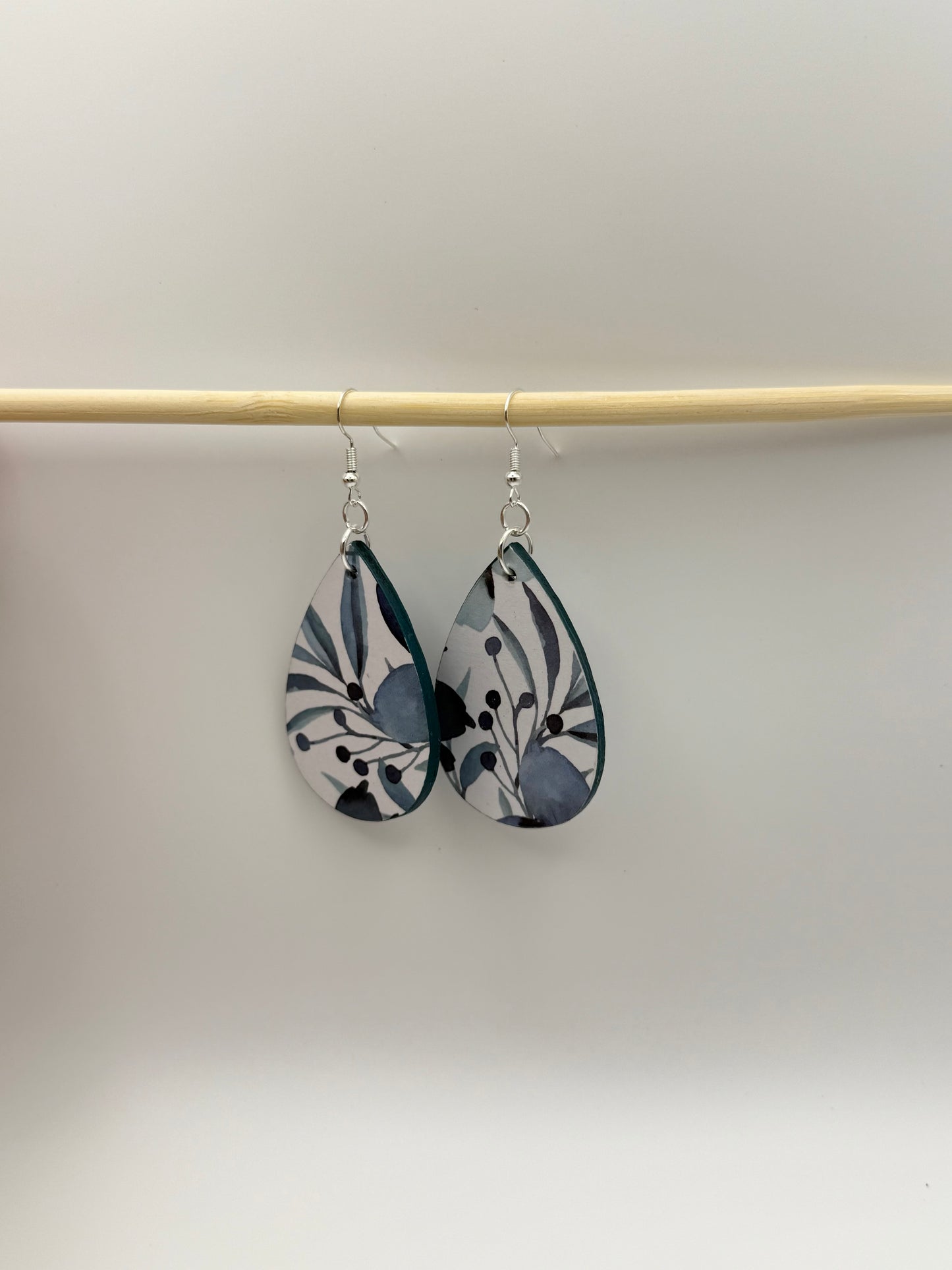 wood and decoupage dangle earrings