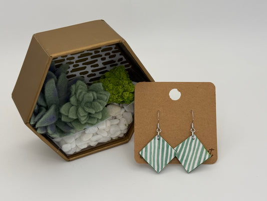 Green Stripe Decoupage | Lightweight Diamond Dangle Earrings