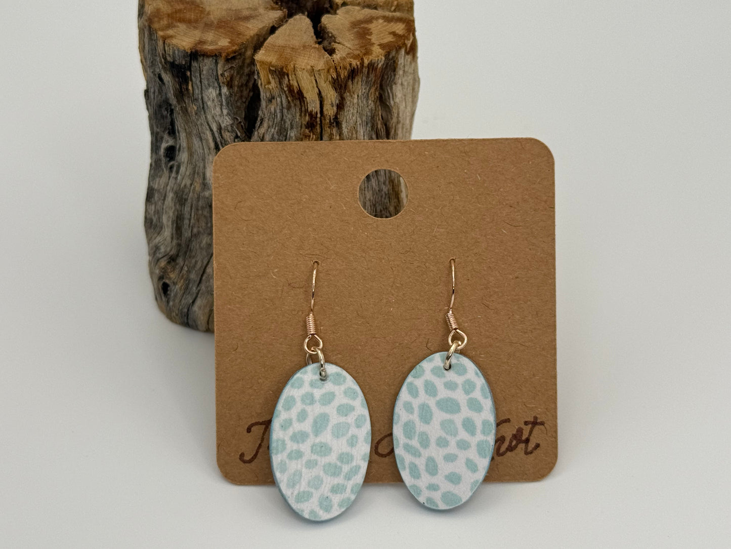 Modern Turquoise Speckled Wood Earrings | Lightweight Oval Dangles
