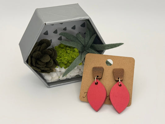 Hand Painted Wood Earrings | Coral Pink Wood Stud Earrings