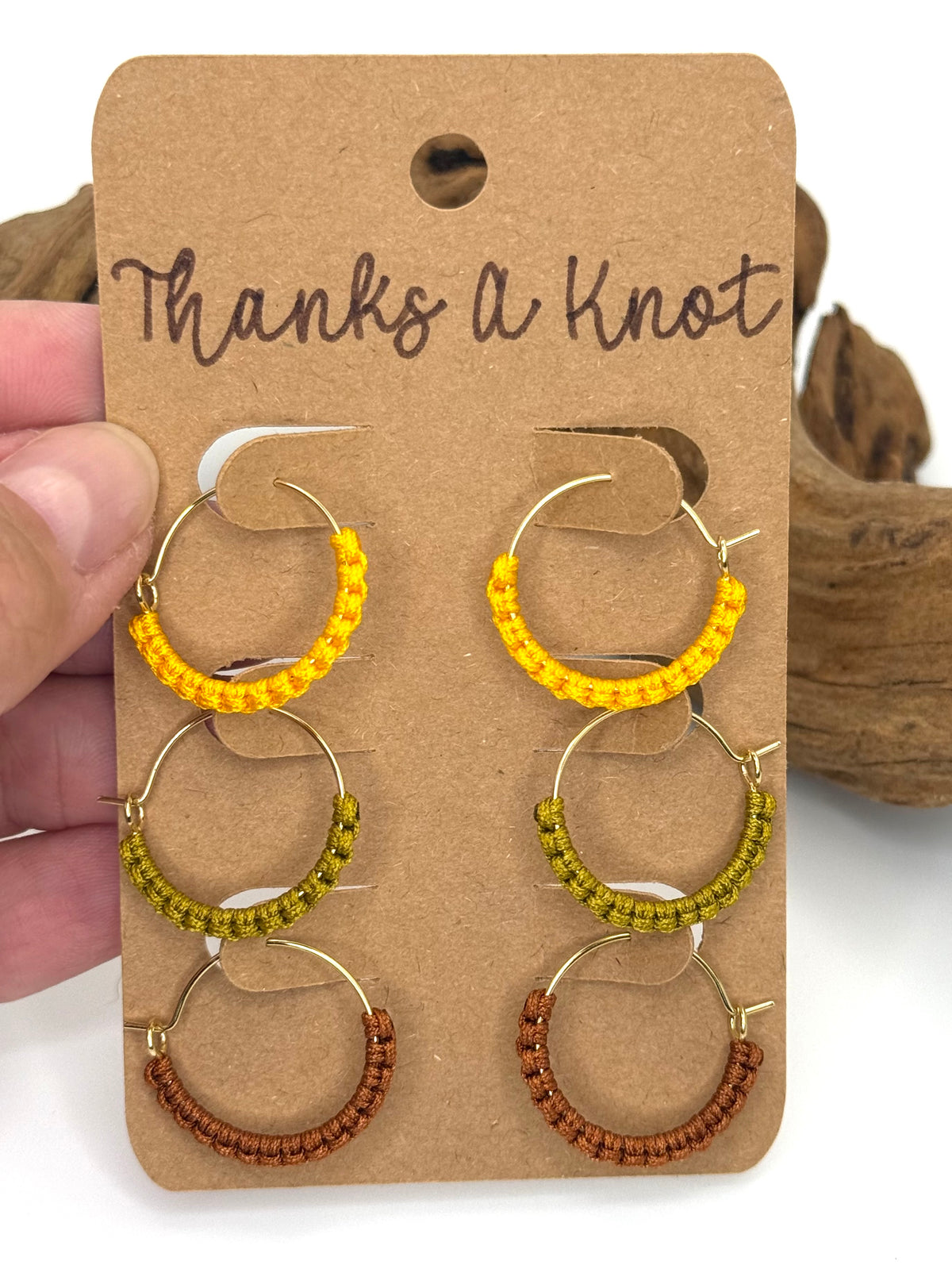 Autumn Harvest Mini Macrame-Style Hoops | 3-Pair Earring Set