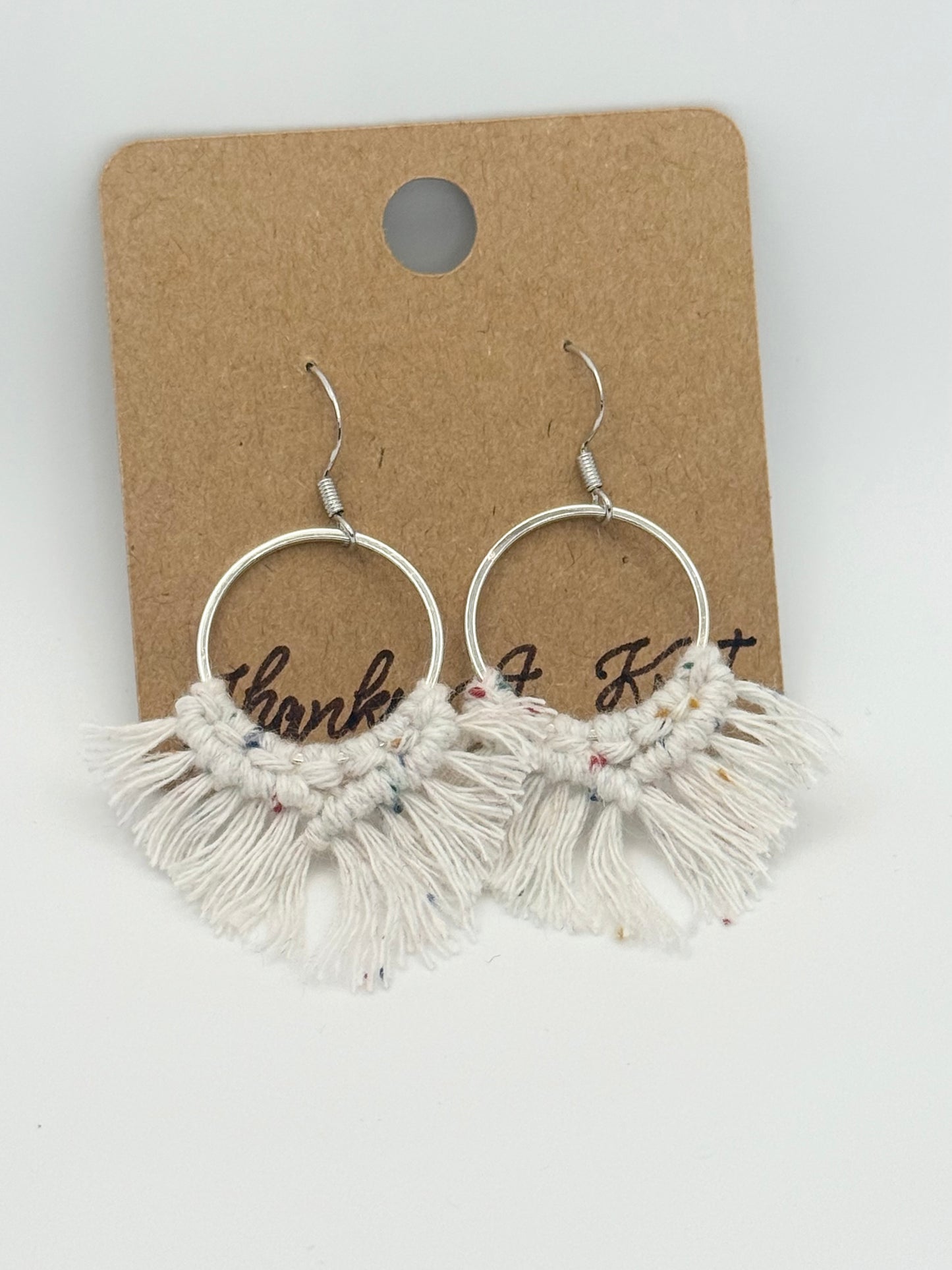 Silver Macramé Fringe Hoop Earrings | Hand Knotted Boho Hoop Earrings