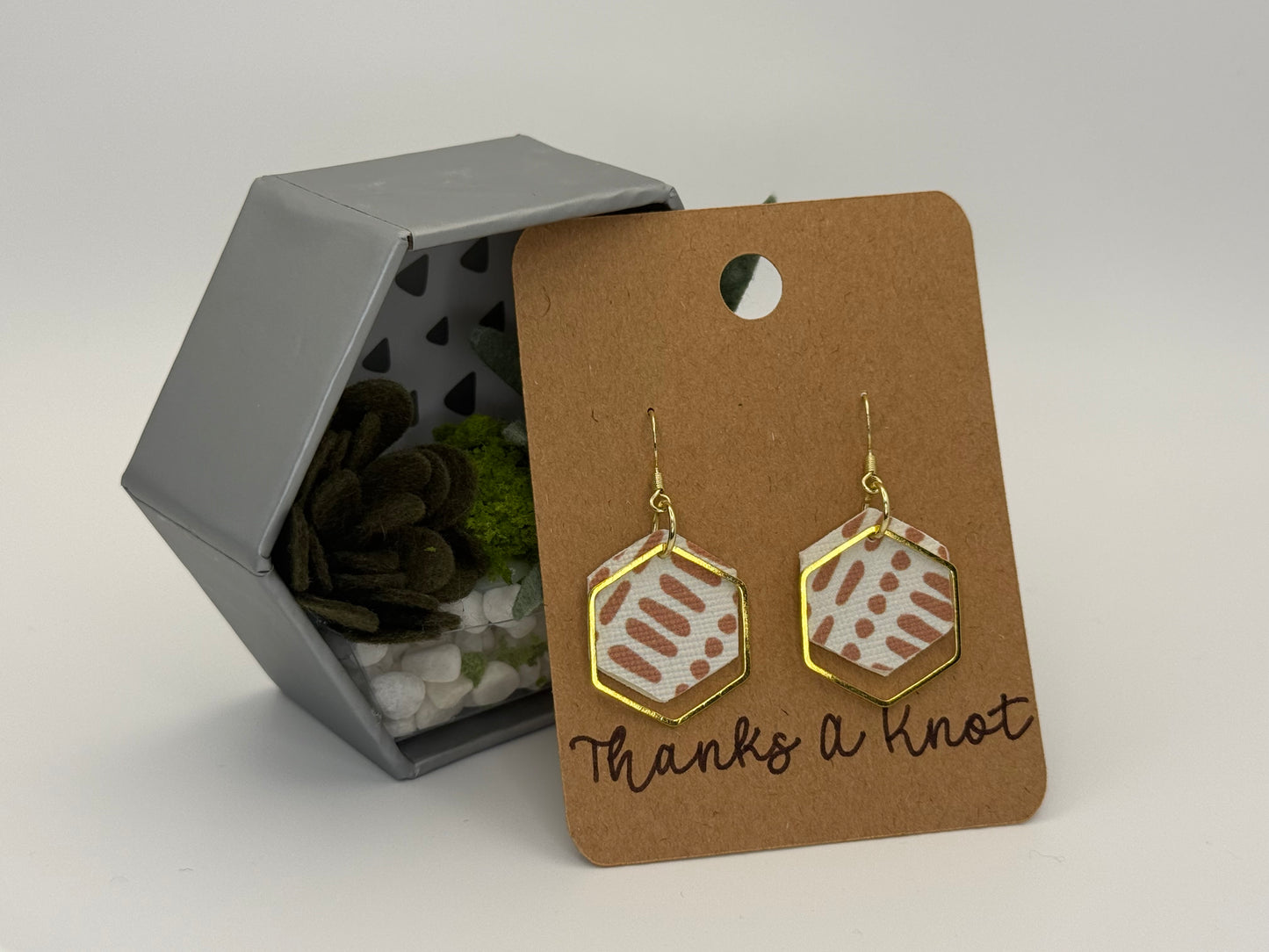 Modern Hexagon Faux Leather Earrings | Lightweight Handmade Jewelry