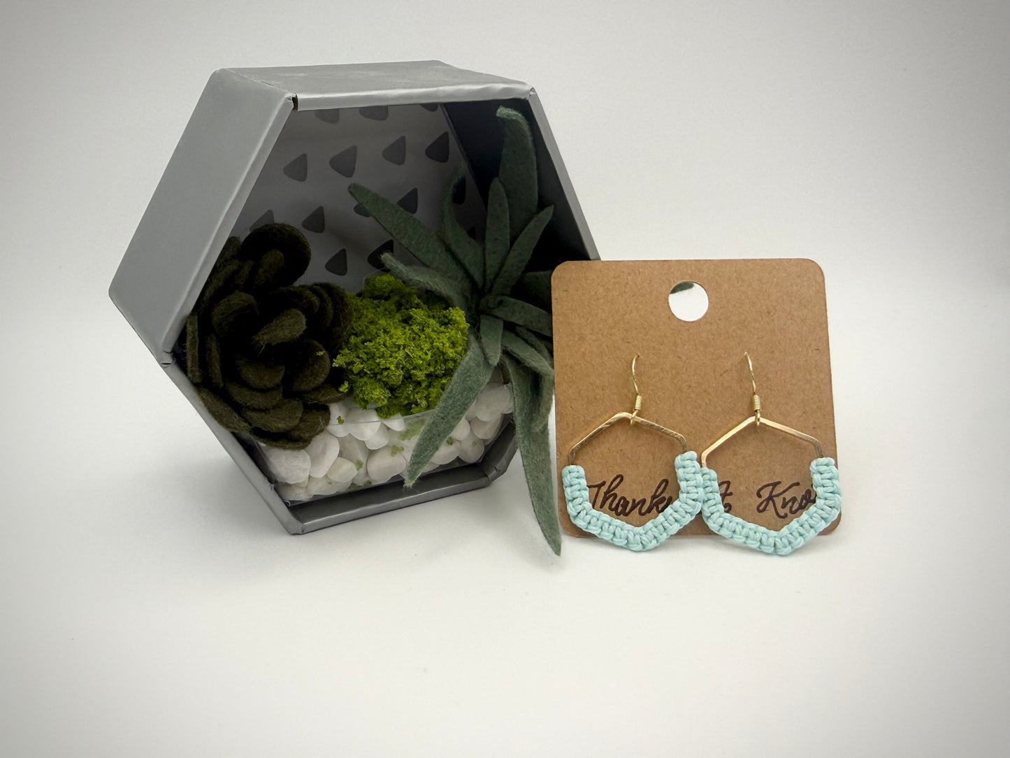 Hexagon Macramé Earrings | Handmade Minimalist Fiber Earrings