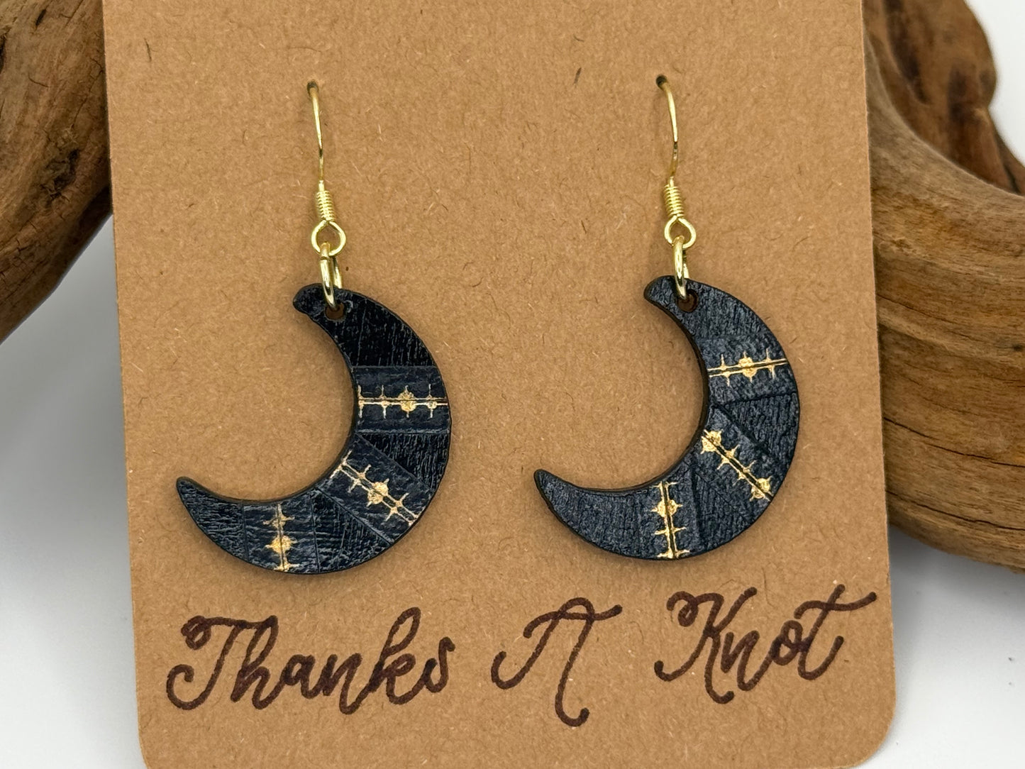 Modern Crescent Moon Earrings | Hand Painted Wood Dangles