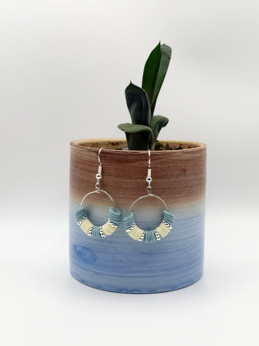 “Fresh linens” heishi bead dangle hoops